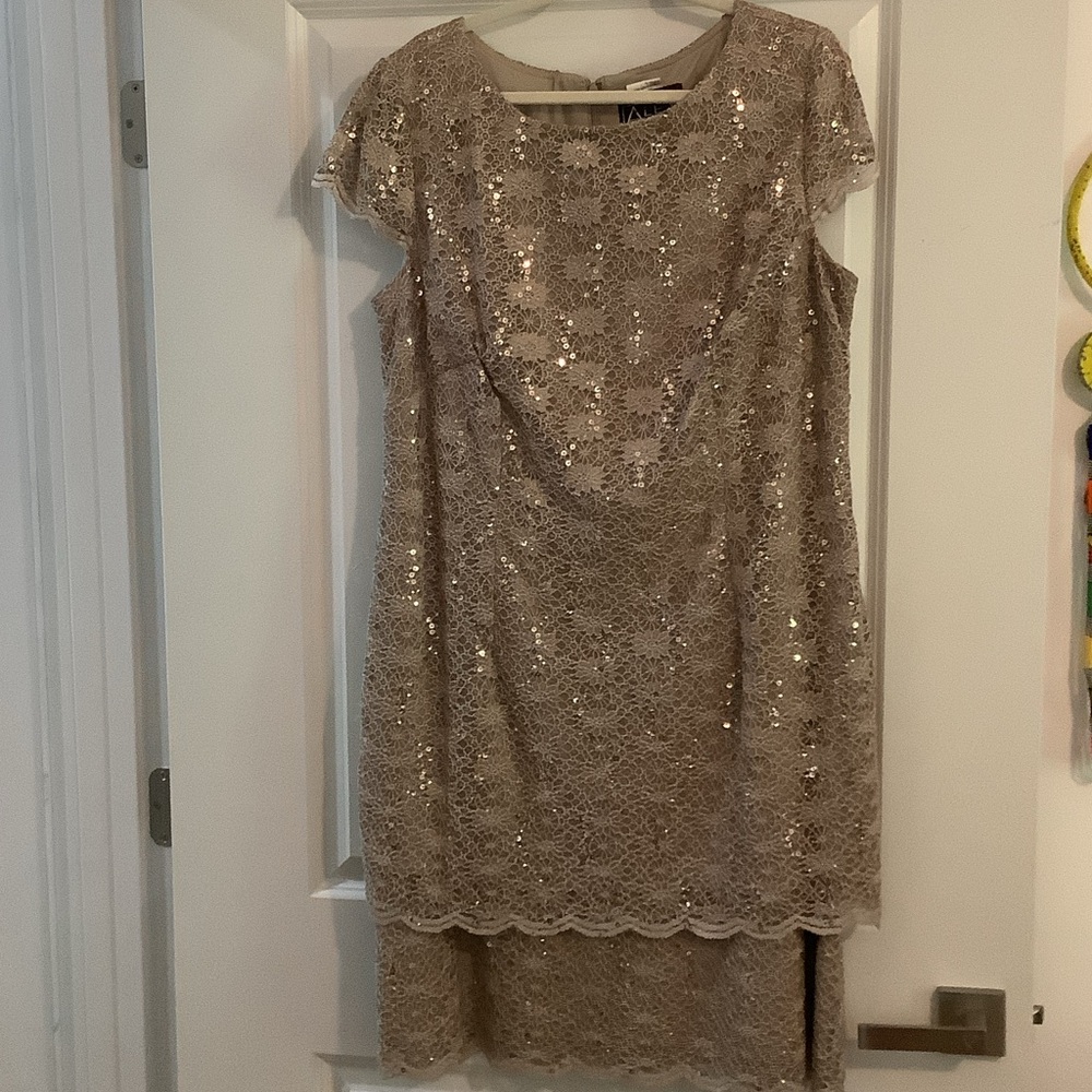 Alex Evenings Gold Lace High Low Dress